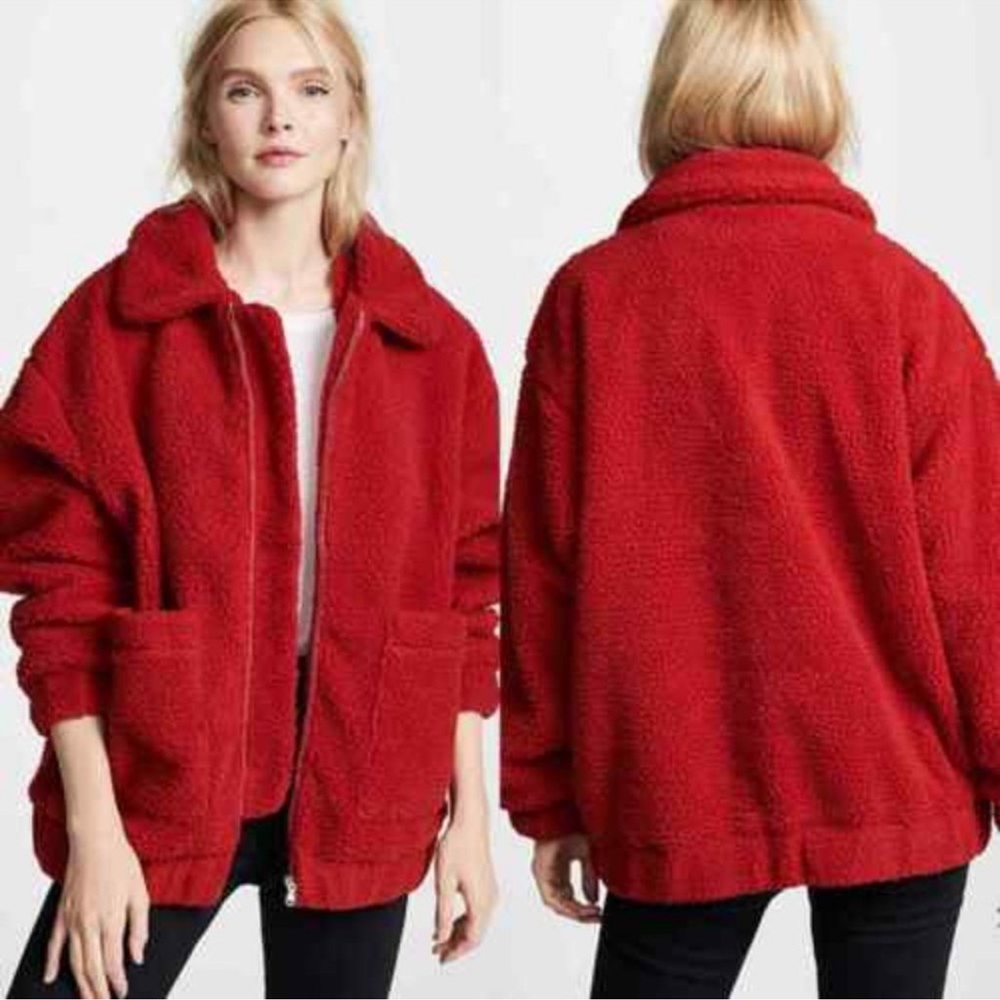 I. Am. Gia Pixie Oversized Teddy Coat Red size Medium Revolve $110 - Picture 15 of 16